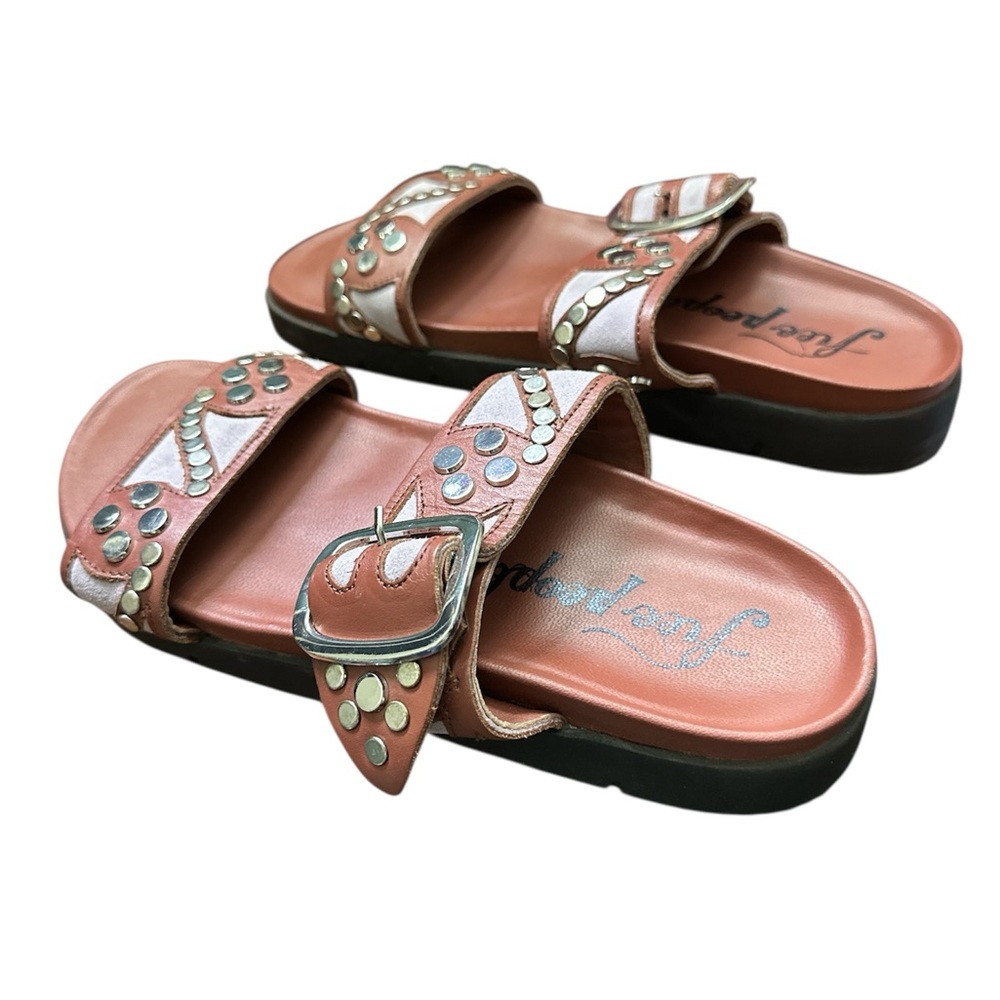 Free People Two-Strap Studded Sandals in Burgundy and Lavender - Picture 8 of 11